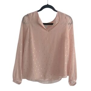 •Nine West Medium Peach Chiffon Lined Glitter Blouse Lightweight Romantic